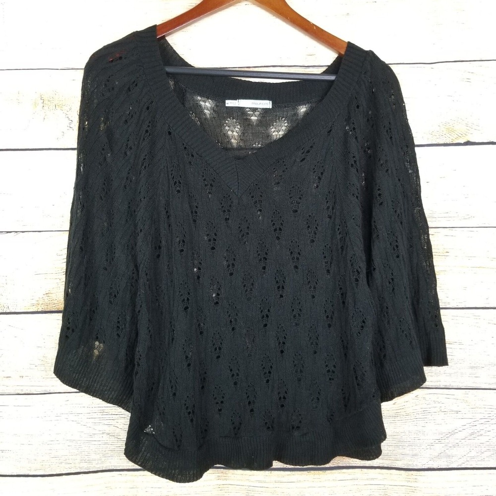 Maurices Womens Size M‎ Black Open Knit Teardrop Poncho Style Cover Top Casual